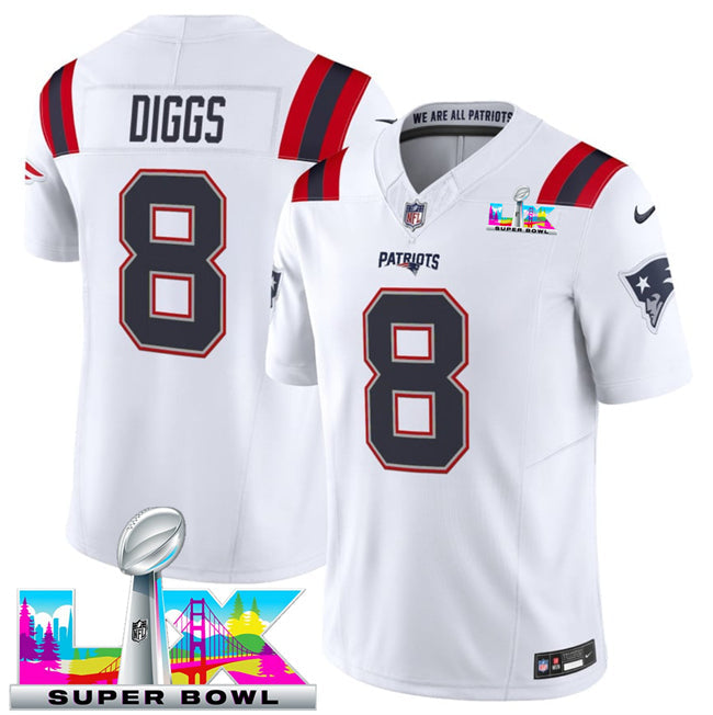New England Patriots Vapor F.U.S.E. Limited Super Bowl LX Patch Jersey White