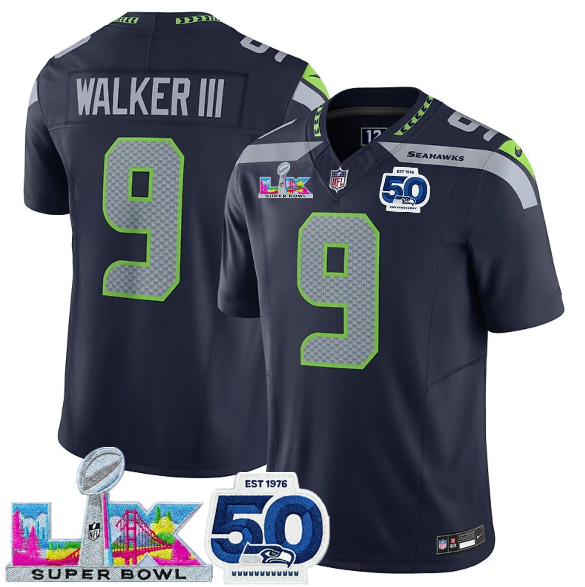 Seattle Seahawks Vapor F.U.S.E. Limited Super Bowl LX Patch And 50th Season Jersey Blue