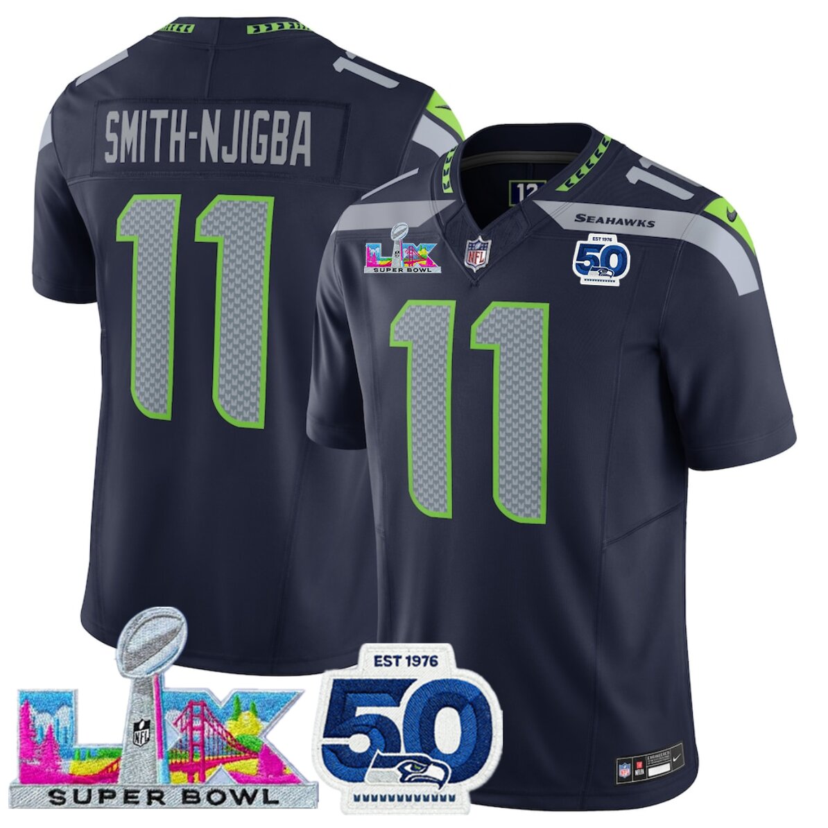 Seattle Seahawks Vapor F.U.S.E. Limited Super Bowl LX Patch And 50th Season Jersey Blue